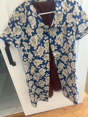 Vintage 1950s London Blue Floral Short-Sleeve Jacket Coat